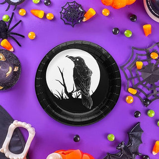 Halloween Gothic Crow and Moon Paper Plates (24 Pcs)