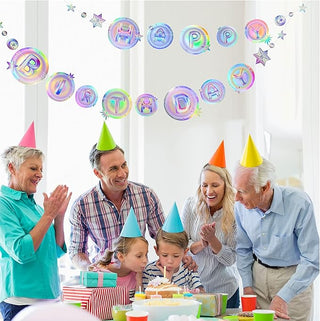 Iridescent Galaxy Happy Birthday Banner Moon Star (2 Pcs)