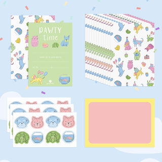 Pet Party Invitation Cards with Envelope and Stickers Set (12Pcs)