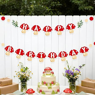 Mushroom Happy Birthday Banner Woodland Party Decorations