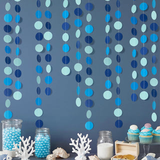 Mermaid Theme Party Blue Circle Dot Garlands (52ft)