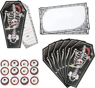 Halloween Party Invitations with Skeleton and Coffin (12 Sets)