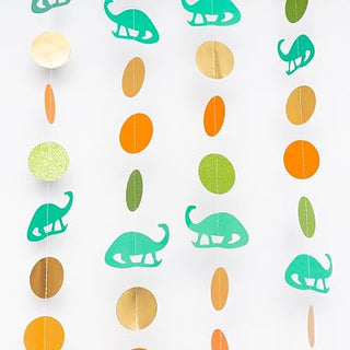 Dinosaur garland pieces: green dinosaurs and orange, gold, and olive oval cutouts