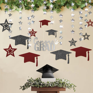 Black and Burgundy Graduation Caps Banners (13 Pcs)