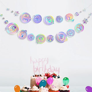 Iridescent Galaxy Happy Birthday Banner Moon Star (2 Pcs)