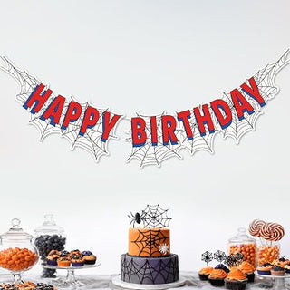 Happy Birthday Spider Banner Theme Party Decorations