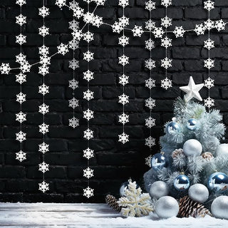Pearl White Icy Snowflake Garland Hanging Decorations (4 Pcs)