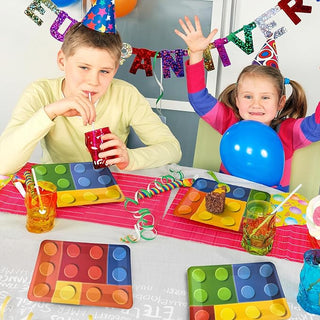 Building Blocks Birthday Party Plates Rectangle (48 Pcs)