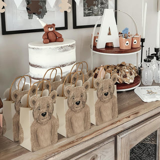 Brown Bear Gift Bags Cute Woodland Themed Party Decorations (8 Pcs)