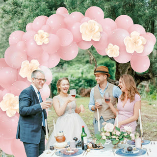 Pastel Pink Balloon Garland Arch Kit with Pearls and Paper Flowers (109 Pcs)
