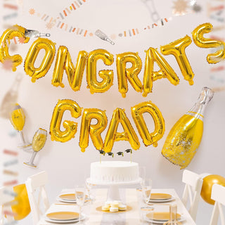 Gold Congrats Grad Letter Balloons and Banners (12pcs) 2