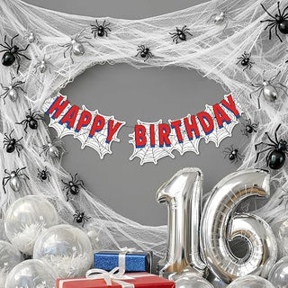 Happy Birthday Spider Banner Theme Party Decorations