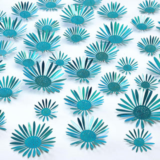 3D Teal Blue Flower Wall Stickers (40 pcs)