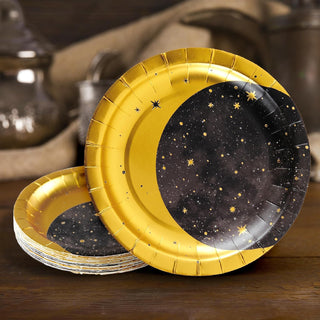 Gold Metallic Foil Star and Moon Paper Party Plates (24 Pcs)