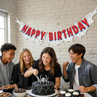 Happy Birthday Spider Banner Theme Party Decorations