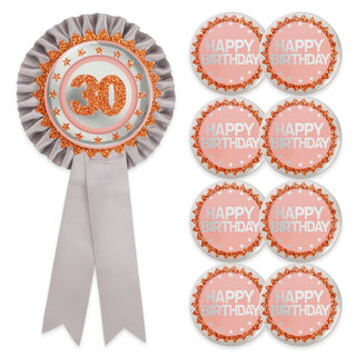 30th Birthday Badge and Button Pins Set in Silver and Rose Gold (9pcs) 1