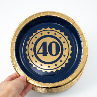 40th Birthday Paper Plates in Navy Blue and Gold (24pcs) 5
