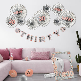 30th Birthday Paper Fan Set in Silver and Rose Gold (16pcs) 3