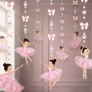 Pink ballerina cutouts with pearl bead hanging garland strands