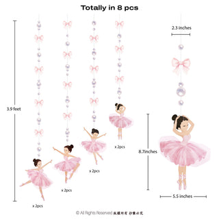 Ballerina garland set with 8 strands: pink tutu dancers and pearl beads
