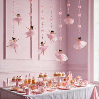 Pink ballerina and pearl-bead hanging garland for birthday party backdrop