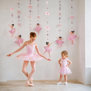 Pink tutu ballerina garland with pearl beads hanging in multiple strands