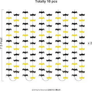 Pack of black and yellow bat cutout decorations, labeled total 10 pcs