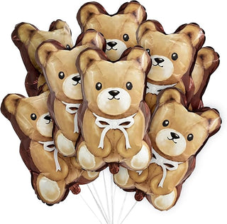 Teddy bear foil balloons set with 8 brown bear faces and white bow ties