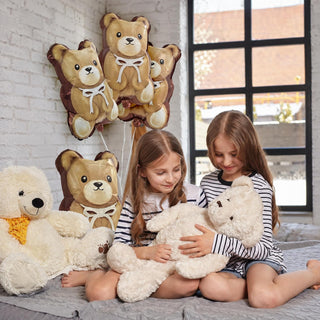 Teddy bear foil balloon cluster with brown bears and white bow accents