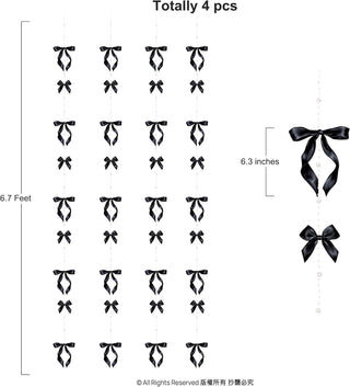 Black bow garland set, 4 pieces, 6.3 in drop and 6.7 ft length shown