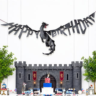Black dragon happy birthday banner featuring geometric dragon silhouette and HAPPY BIRTHDAY text