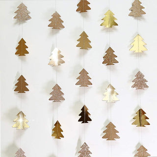 Glitter tree garland with champagne gold, gold, and silver mini pine cutouts