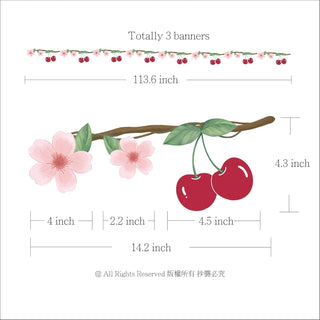 3-piece cherry flower banner set with red cherries, pink blossoms, and hanging garland