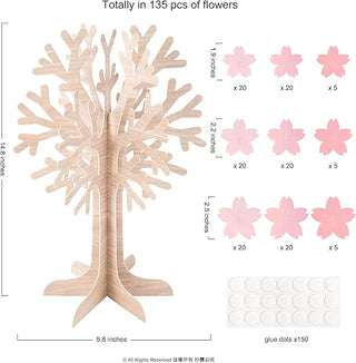 Cherry blossom tree centerpiece assembly diagram with pink flowers on a wooden stand