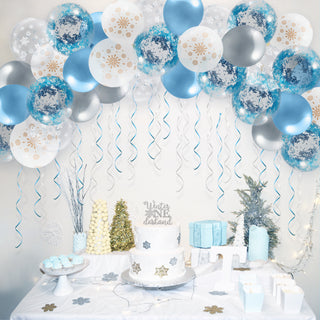 Christmas Snowflake Balloons Kit in Silver Blue White (46 pcs)