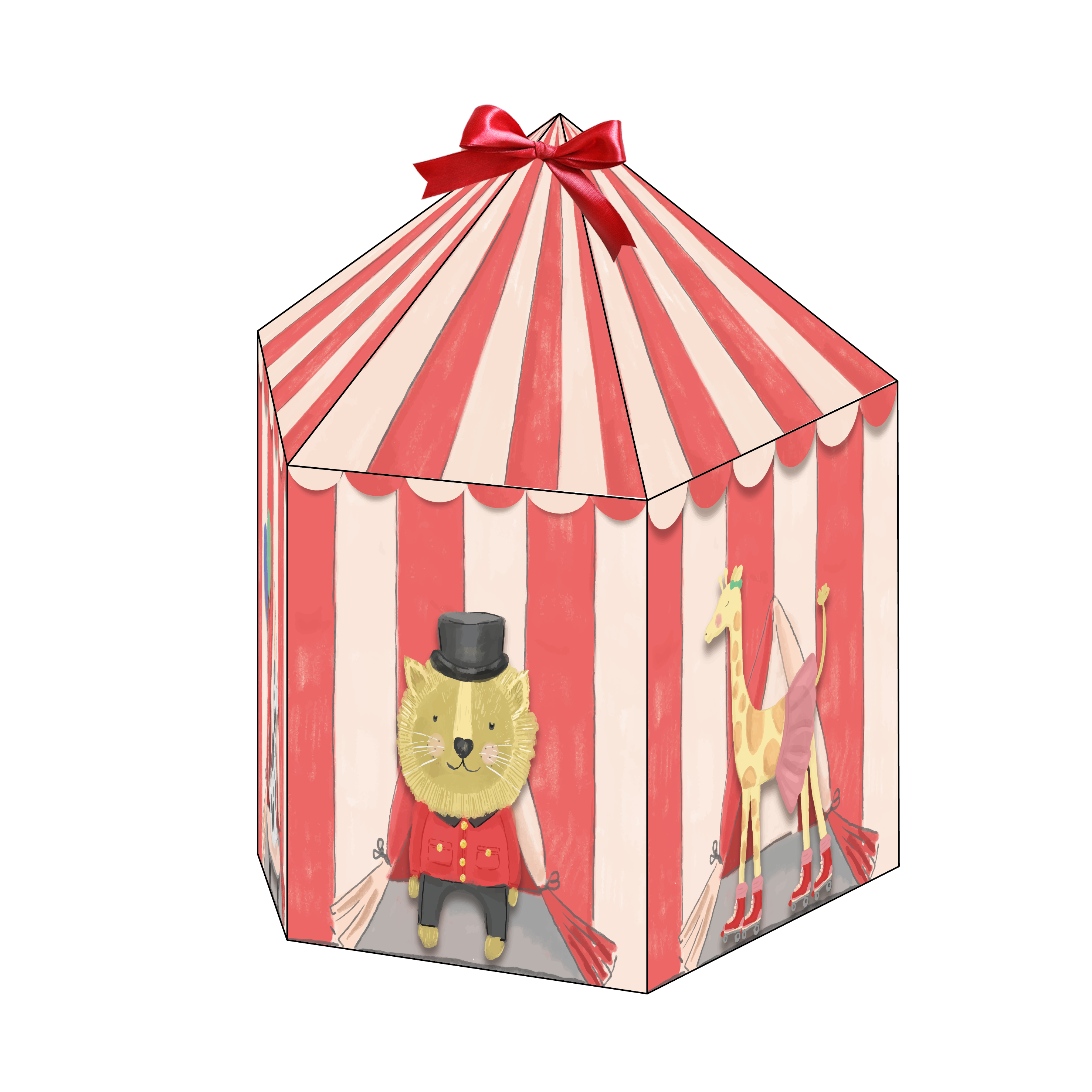 Circus Tent Carnival Animal Red and White Striped Gift Box (8pcs)