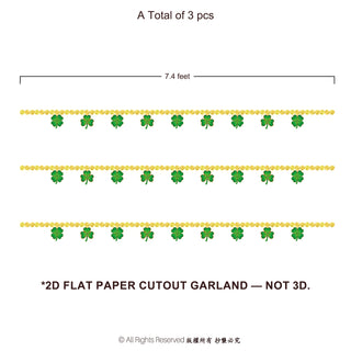 7-foot set of 2D flat paper garland strips with gold coins and green clovers