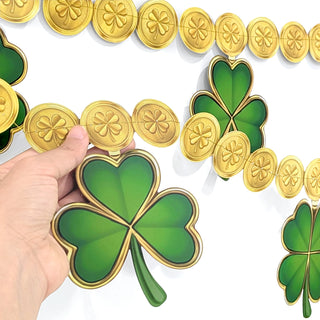Green clover cutouts with gold coin edging from a paper garland set