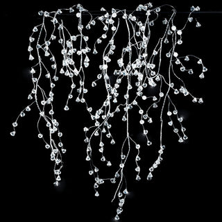 Crystal beaded diamond garland with hanging faceted drops and silver-tone wire
