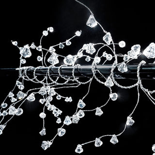 Crystal beaded diamond garland with long strands and clear faceted teardrop beads