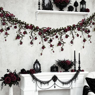 Dark Rose Banner Garland, Gothic Laminated Flower Banner, Dark Academia, Gothic Rose Banner, Hanging Roses