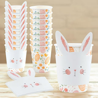 Easter bunny paper cup sleeves, with Easter cups in Easter eggs and flowers pattern
