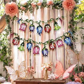 Enchanted Forest Fairy Birthday Banner garden fairy banner fairy banner flower birthday banner magical fantasy banner dark woodland banner dark forest banner