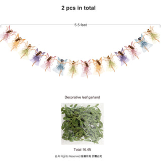 Pastel decorative fairy and butterfly leaf garland banner, 5.5 feet long (2 pcs total)