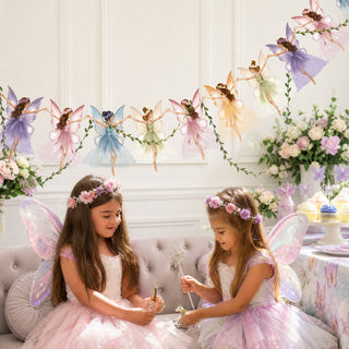 Pastel fairy and butterfly wall banner garland with leaf and flower accents