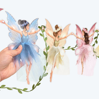 Set of pastel fairy and butterfly stickers on a leafy vine garland