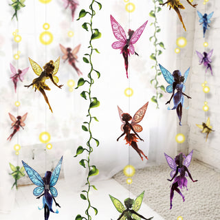Fairy garland set with hanging butterfly fairies and green vine accents