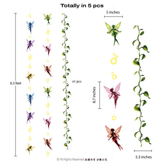Fairy garland decoration diagram with multiple hanging fairy and vine strands