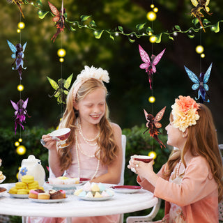 Fairy garland with hanging butterfly fairies in purple, pink, blue, and green