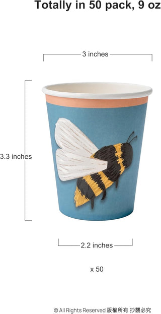 Garden Party Bumble Bee 9oz Paper Cups (Pack of 50)